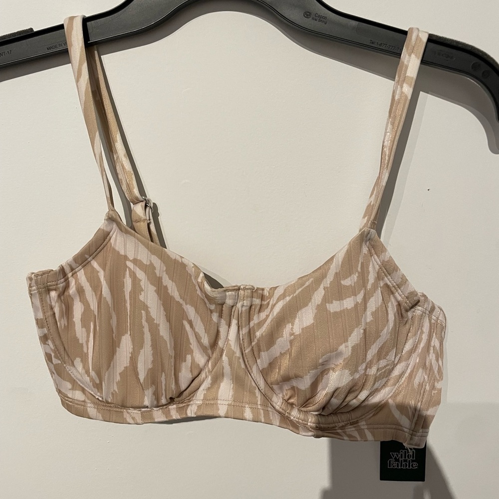 Wild Fable Beige Animal Print Underwire Bralette Bikini Swim Top Size 14 Ribbed